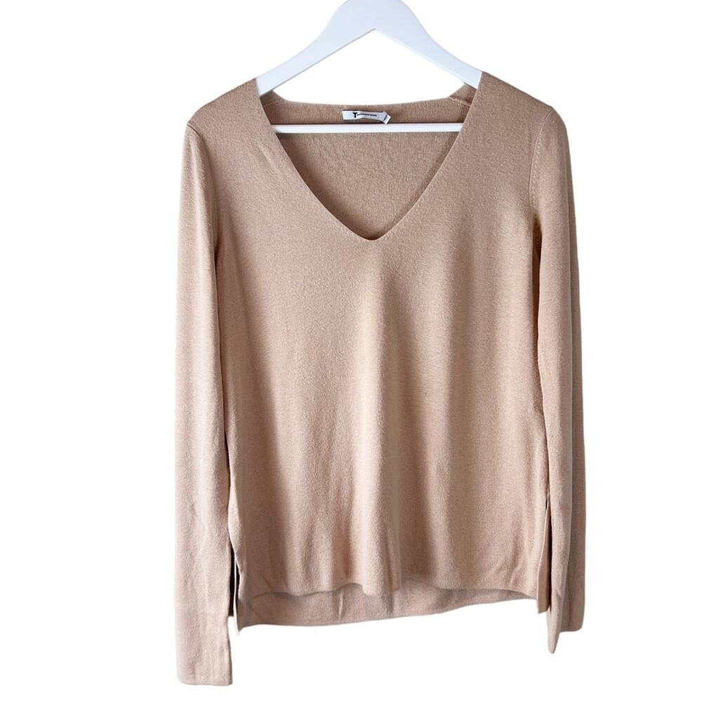 T Alexander Wang Size Small V Neck Camel Sweater‎ Viscose Nylon Wool Silk